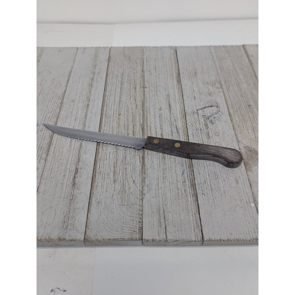 Robinson Stainless Steel Steak Knife 4-3/4" Serrated Blade Wood Handle 9" Long
